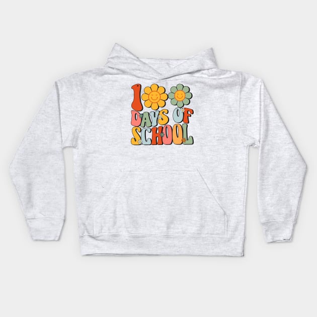 Teacher Kids Retro Groovy 100 Days Happy 100th Day Of School Kids Hoodie by Nichole Joan Fransis Pringle